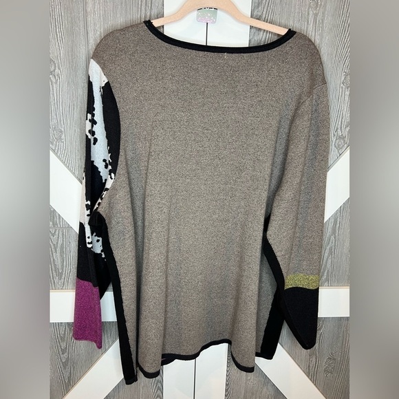 B15.11 Nic+Zoe Colorblock Mixed Media Tunic Sweater Side Zipper Purple Black Tan - Picture 4 of 8